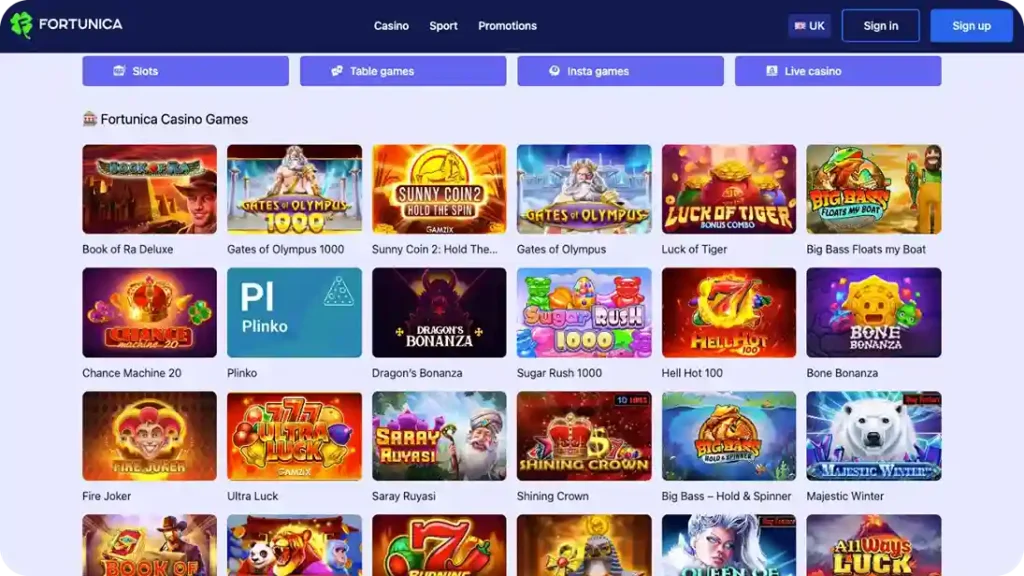 Games at Fortunica Casino